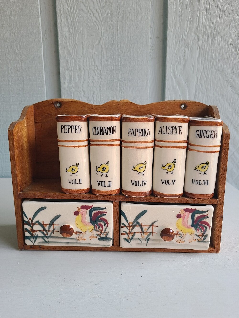 Vintage Fred Roberts Company Rooster Book Spice Rack